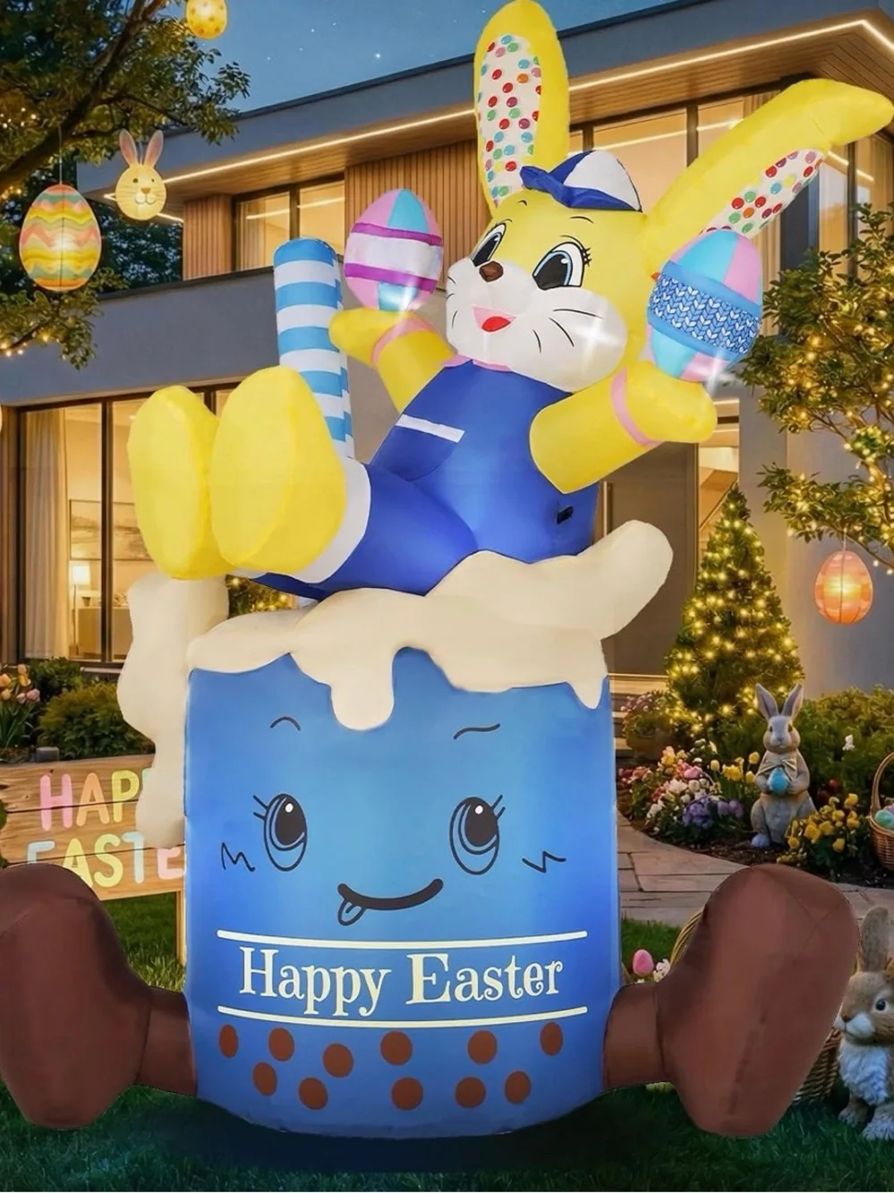 Festive Yellow Bunny Happy Easter Inflatable Decoration boba milk tea